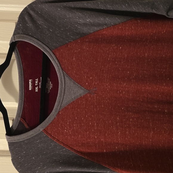 SONOMA MEN'S BIG & TALL SOFT CREWNECK RED & GRAY RAGLAND SHIRT SIZE XXL TALL - Picture 3 of 13